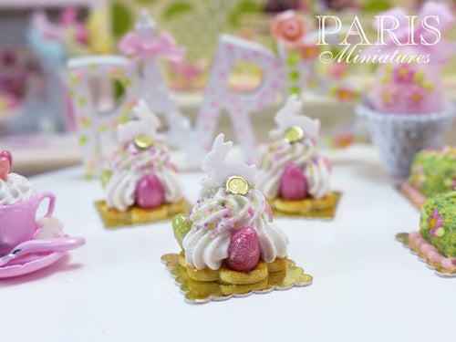 Easter St Honoré Pastry with White Rabbit and Candy Eggs - 12th Scale Miniature