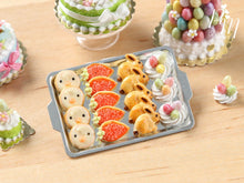 Load image into Gallery viewer, Easter Fun Iced Cookies and Meringue Nests on Metal Baking Tray - Miniature Food in 12th Scale