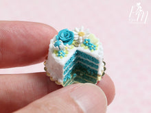 Load image into Gallery viewer, Velvet Layer Cake Decorated with Hand-sculpted Rose – Aqua/Turquoise - Miniature Food