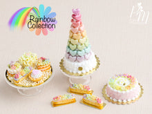Load image into Gallery viewer, Rainbow Hearts Tower - Pièce Montée Arc en Ciel - Miniature Food for Dollhouse 12th scale