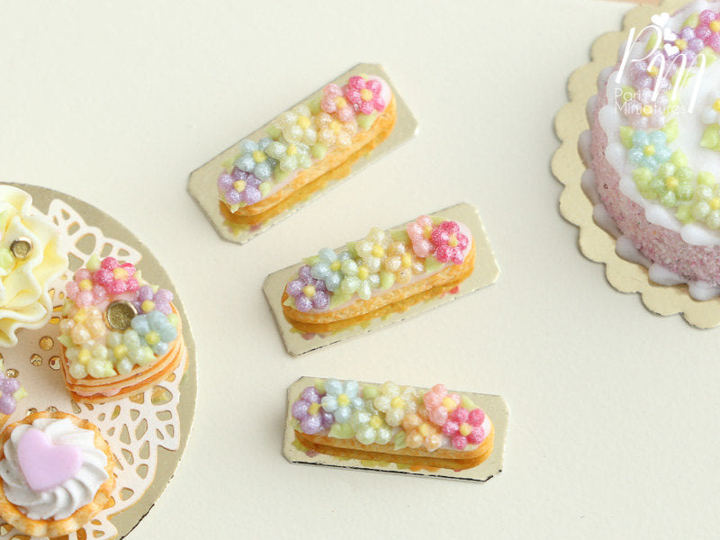 Rainbow Blossoms French Eclair - Miniature Food for Dollhouse 12th scale