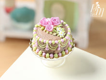 Load image into Gallery viewer, Milk Chocolate and Pink Cake Decorated with Pink Roses and hand-piped details - Miniature Food