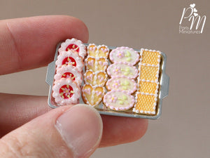 Pink Iced French Butter Cookies on Tray - Miniature Food for Dollhouse 12th scale