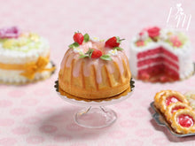 Load image into Gallery viewer, Pound Cake / Kouglof Decorated with Fresh Strawberries - Miniature Food for Dollhouse 12th scale