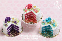 Load image into Gallery viewer, Velvet Layer Cake Decorated with Hand-sculpted Rose – Aqua/Turquoise - Miniature Food