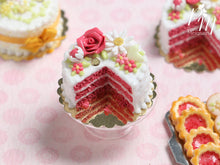 Load image into Gallery viewer, Velvet Layer Cake Decorated with Hand-sculpted Rose – Coral Pink - Miniature Food