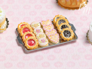Assorted Butter Cookies on Metal Tray (Strawberry Jam, Blossoms, Hearts, Chocolate) Miniature Food