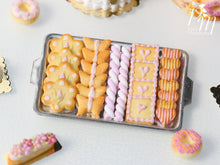 Load image into Gallery viewer, Pink-Themed Butter Cookies and Marshmallow Twists (Guimauve) on Metal Tray - Miniature Food