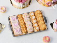Load image into Gallery viewer, Pink Iced Butter Cookies and Plain Butter Cookies on Metal Baking Tray - 12th Scale Miniature Food