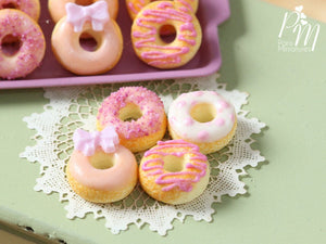 Four Loose Pink Iced Miniature Donuts - Miniature Food