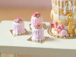 Individual Flowery Drip Cake in Pink and White - Miniature Food