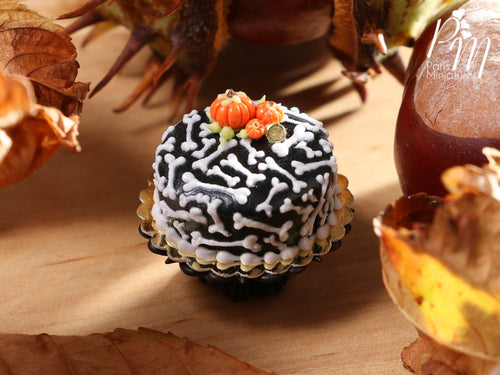 Bones Cake - Beautiful Black Cake Decorated for Autumn / Fall / Halloween - Miniature Food