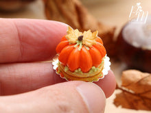 Load image into Gallery viewer, Miniature Food - Orange Pumpkin Cake, Biscuit Leaves - 12th Scale Miniature Food