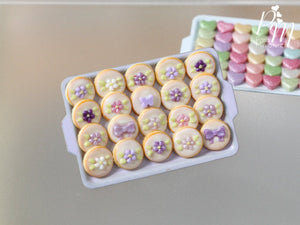 Presentation of Purple / Mauve / Lilac Cookies on Pink Baking Tray - Miniature Food for Dollhouse