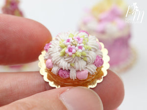 St Honoré Pastry with Pink Icing and Blossoms - 12th Scale Miniature Food