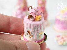Load image into Gallery viewer, Pink Teatime Drip Cake with Pink Glittery Decoration Being Poured by Teapot - Miniature Food