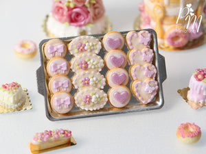 Light Pink-Themed Butter Cookies on Metal Baking Tray - Miniature Food