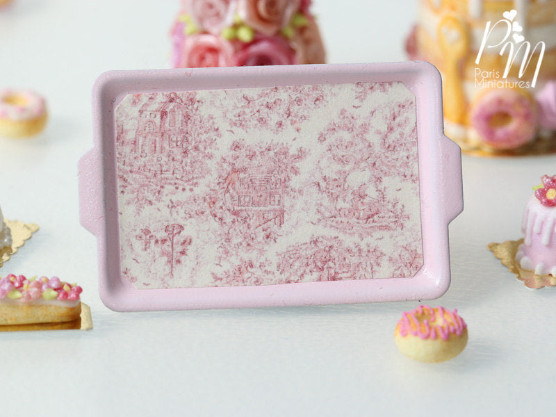 Toile de Jouy Pink Metal Tray - 12th Scale Miniature Food Accessory