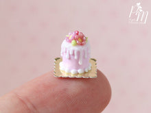 Load image into Gallery viewer, Individual Flowery Drip Cake in Pink and White - Miniature Food