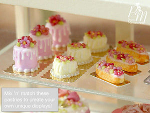 Individual Flowery Drip Cake in Pink and White - Miniature Food