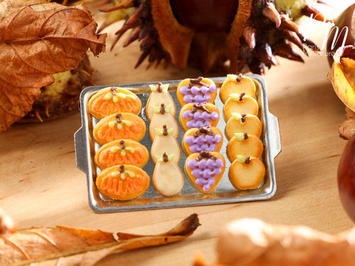 Miniature Autumn Fruit Cookies on Tray - Fall / Halloween - 12th Scale Miniature Food