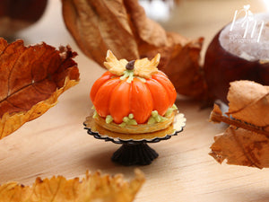 Miniature Food - Orange Pumpkin Cake, Biscuit Leaves - 12th Scale Miniature Food