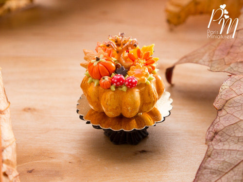 Autumn Cake Decorated with Autumn Tree, Pumpkins, Mushrooms - 12th Scale Miniature Food
