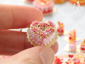 Pink Heart-Shaped Valentine's Cake Decorated with Pink Blossoms - Miniature Food