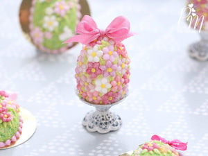 Spring Blossom Easter Egg (Pink Bow) on Shabby Chic Stand - Miniature Food in 12th Scale