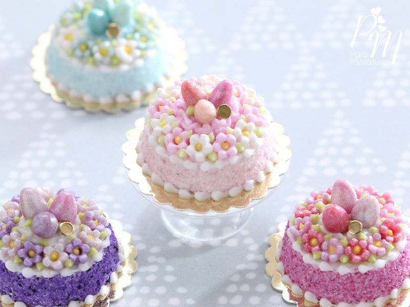 Spring Blossom Easter Egg Nest Cake (Light Pink) - Miniature Food in 12th Scale for Dollhouse