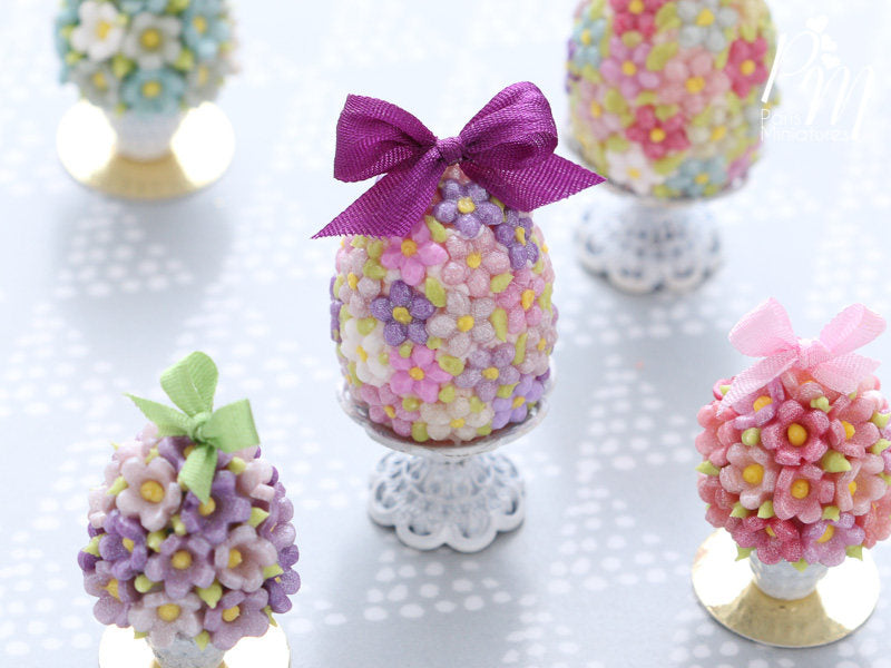 Spring Blossom Easter Egg (Purple Bow) on Shabby Chic Stand - Miniature Food in 12th Scale