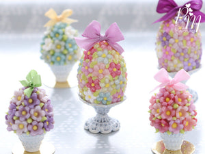 Spring Blossom Easter Egg (Lilac Bow) on Shabby Chic Stand - Miniature Food in 12th Scale