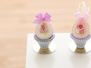 Pastel Candy Easter Egg Decorated with Single Rose in Shabby Chic Pot (A) Miniature Food