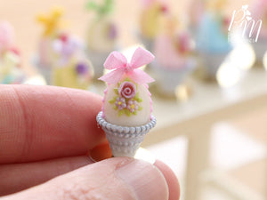 Pastel Candy Easter Egg Decorated with Single Rose in Shabby Chic Pot (F) Miniature Food