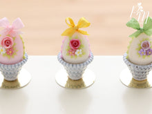 Load image into Gallery viewer, Pastel Candy Easter Egg Decorated with Single Rose in Shabby Chic Pot (C) Miniature Food