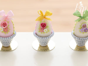 Pastel Candy Easter Egg Decorated with Single Rose in Shabby Chic Pot (C) Miniature Food