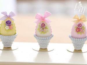 Pastel Candy Easter Egg Decorated with Single Rose in Shabby Chic Pot (I) Miniature Food