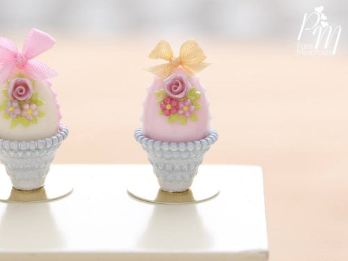 Pastel Candy Easter Egg Decorated with Single Rose in Shabby Chic Pot (J) Miniature Food