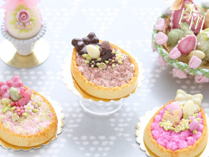 Chocolate Cream Tarte – Egg-Shaped decorated with Easter Eggs, Bunny, Blossoms - Miniature Food