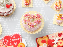 Load image into Gallery viewer, Pink Heart-Shaped Valentine&#39;s Cake Decorated with Pink Blossoms - Miniature Food