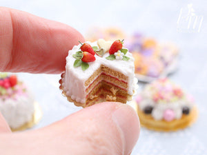 Strawberries and Cream Miniature Cake - Miniature Food for Dollhouse 12th scale