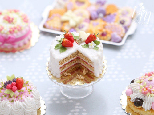 Strawberries and Cream Miniature Cake - Miniature Food for Dollhouse 12th scale