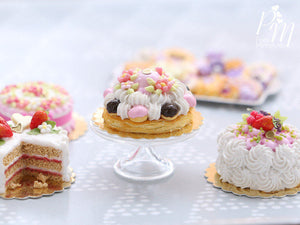 Pink Blossoms Spring St Honoré French Pastry - Miniature Food for Dollhouse 12th scale (1:12)