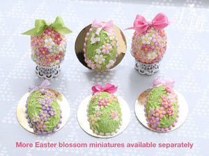 Spring Blossom Easter Egg (Pink Bow) on Shabby Chic Stand - Miniature Food in 12th Scale