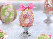 Load image into Gallery viewer, Spring Blossom Easter Egg (Pink Bow) on Shabby Chic Stand - Miniature Food in 12th Scale