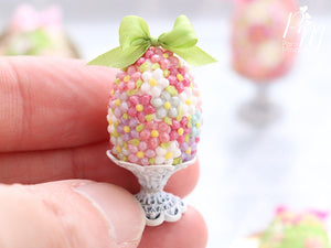 Spring Blossom Easter Egg (Green Bow) on Shabby Chic Stand - Miniature Food in 12th Scale