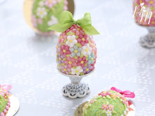 Load image into Gallery viewer, Spring Blossom Easter Egg (Green Bow) on Shabby Chic Stand - Miniature Food in 12th Scale
