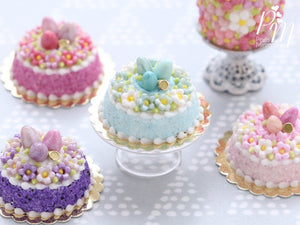 Spring Blossom Easter Egg Nest Cake (Turquoise) - Miniature Food in 12th Scale for Dollhouse