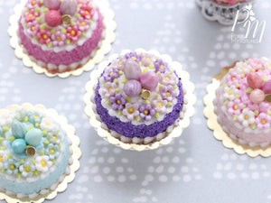Spring Blossom Easter Egg Nest Cake (Purple) - Miniature Food in 12th Scale for Dollhouse