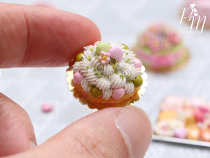 Pink and Pistachio St Honoré French Pastry - Decorated with Macarons - Miniature Food for Dollhouse